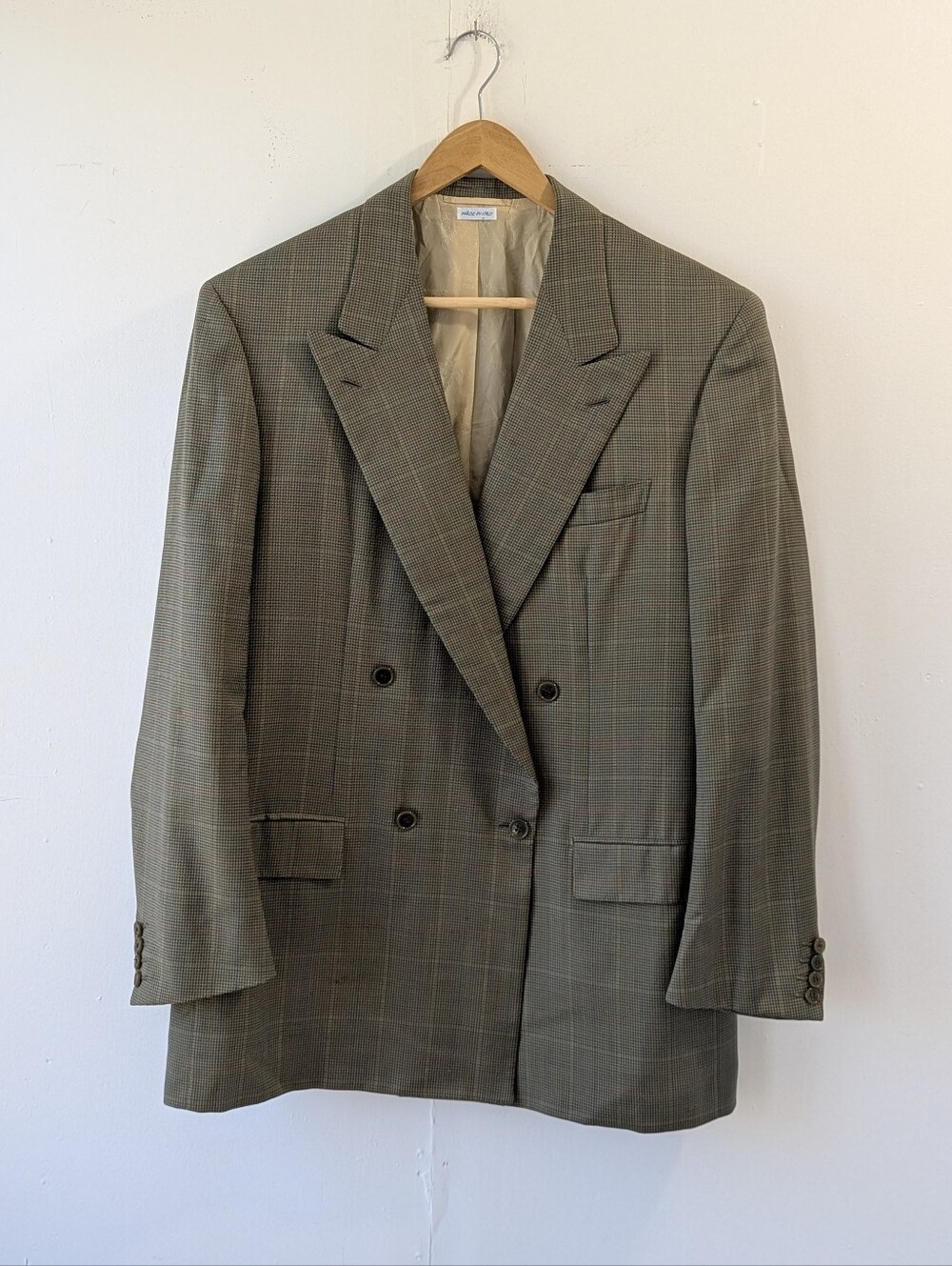 Vintage Brioni Olive Green Plaid Double-Breasted Sport Coat Blazer Wool Size 40